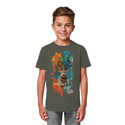 vegwear "respect our life - Hirsch" - unisex Kids T-Shirt, bio, vegan, fair