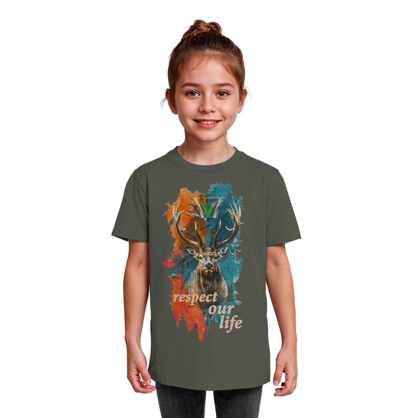 vegwear "respect our life - Hirsch" - unisex Kids T-Shirt, bio, vegan, fair