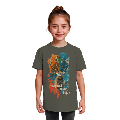 vegwear "respect our life - Hirsch" - unisex Kids T-Shirt, bio, vegan, fair