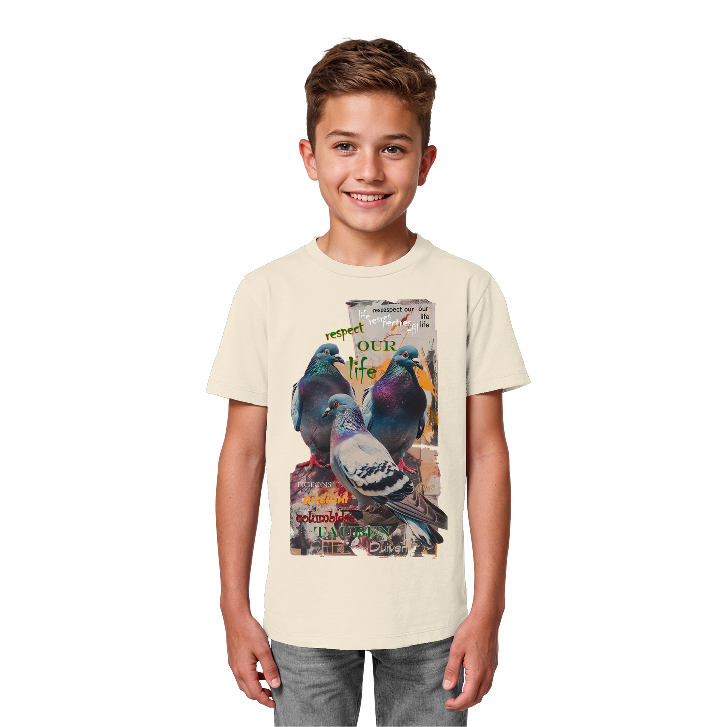 vegwear "respect our life - Tauben" - unisex Kinder Bio T-Shirt