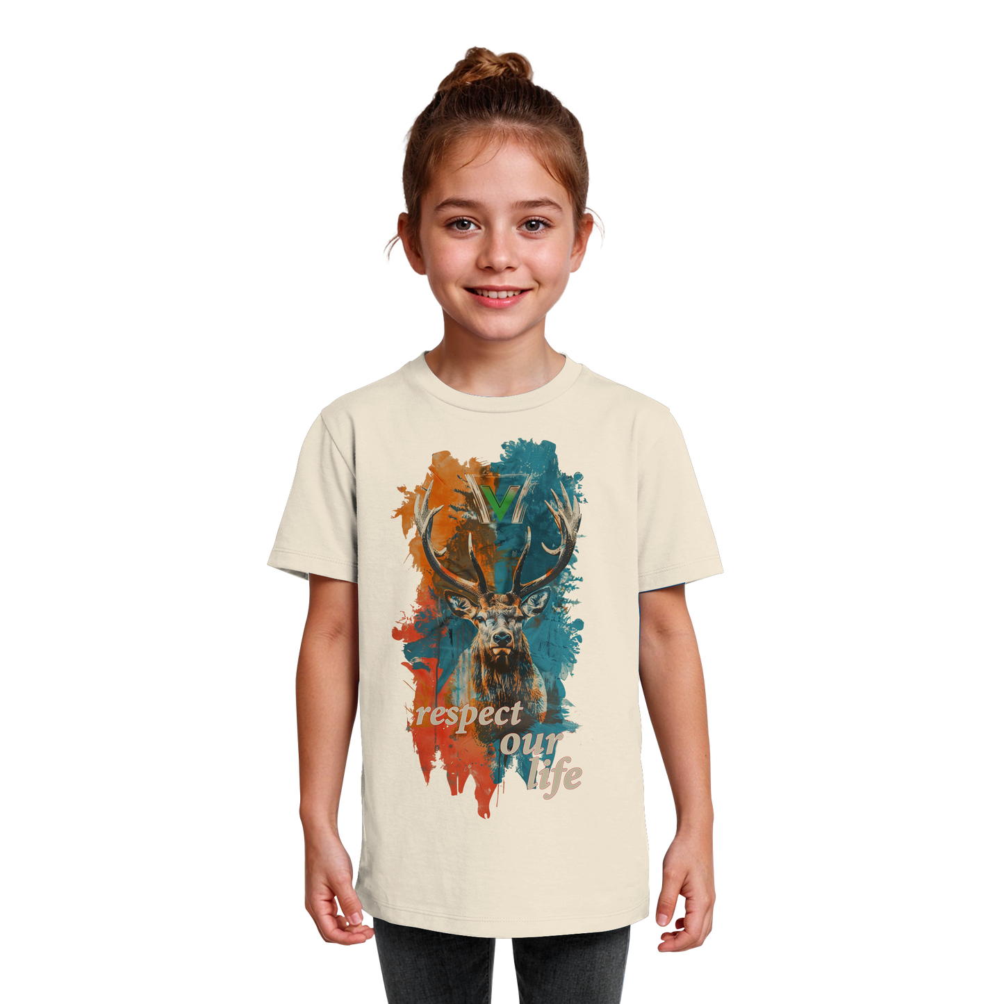 vegwear "respect our life - Hirsch" - unisex Kids T-Shirt, bio, vegan, fair
