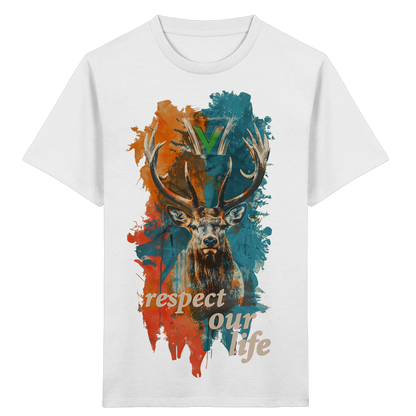 vegwear "respect our life - Hirsch" - unisex Kids T-Shirt, bio, vegan, fair