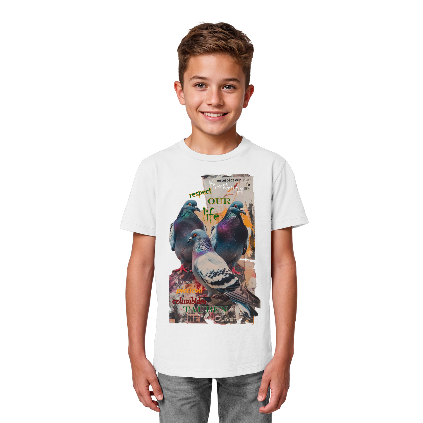 vegwear "respect our life - Tauben" - unisex Kinder Bio T-Shirt