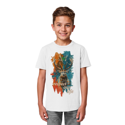 vegwear "respect our life - Hirsch" - unisex Kids T-Shirt, bio, vegan, fair