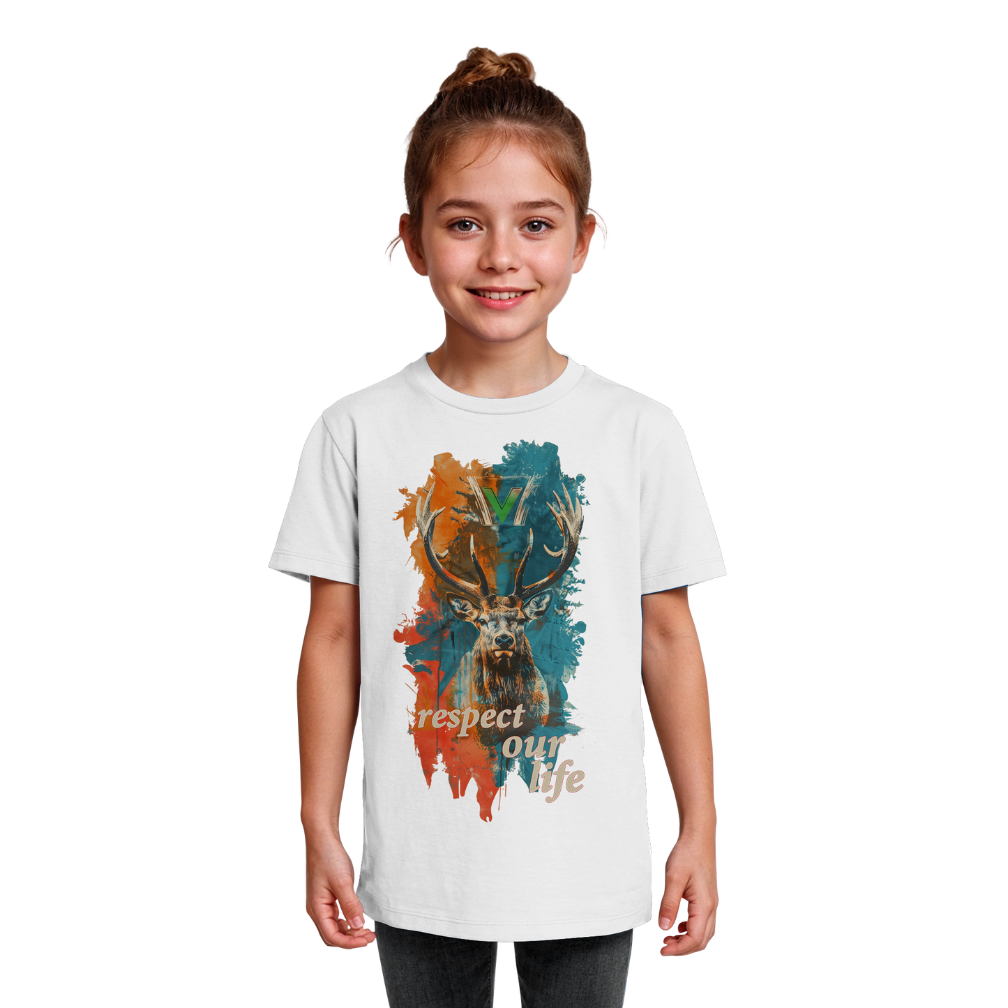 vegwear "respect our life - Hirsch" - unisex Kids T-Shirt, bio, vegan, fair