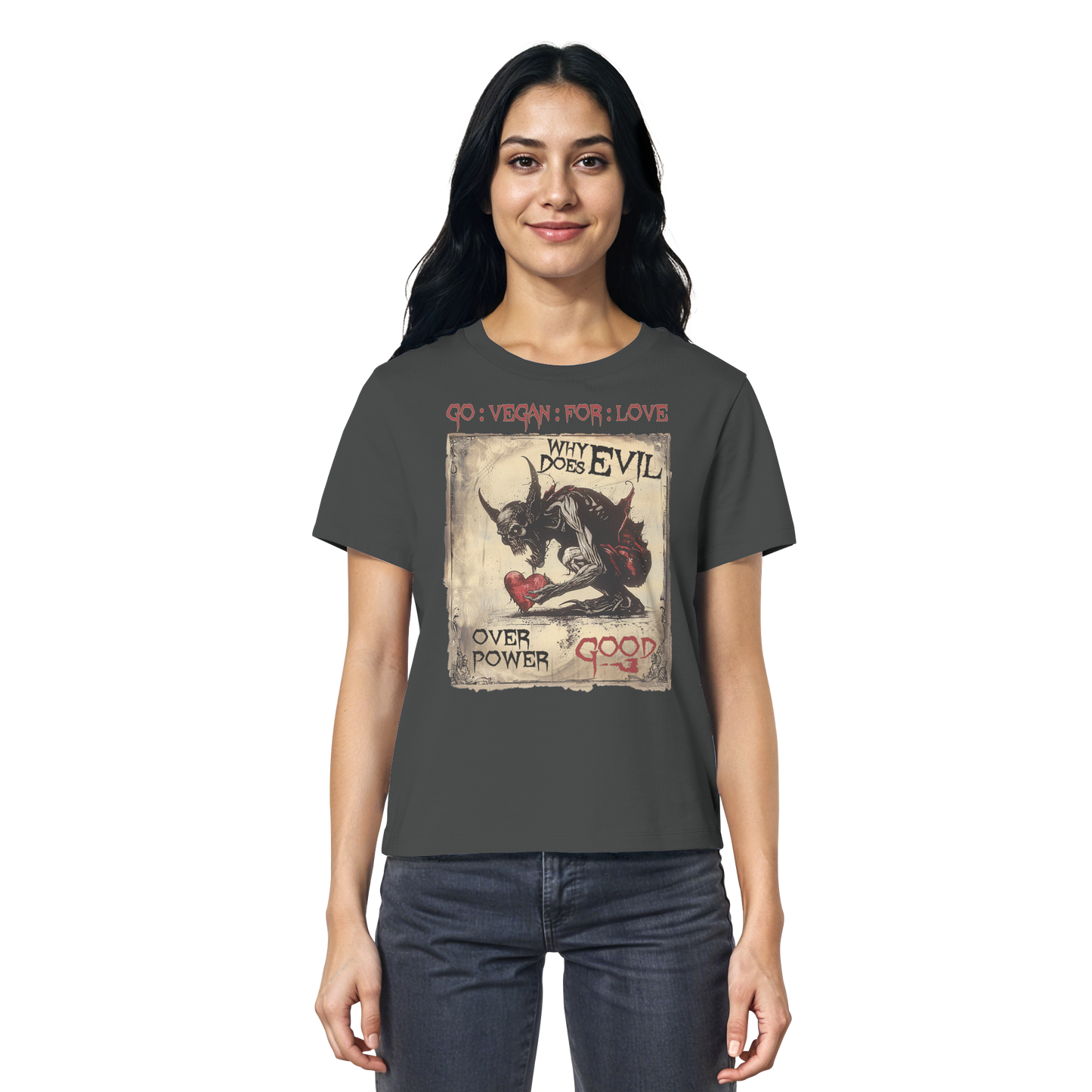 vegwear "why does evil" - Damen Bio T-Shirt