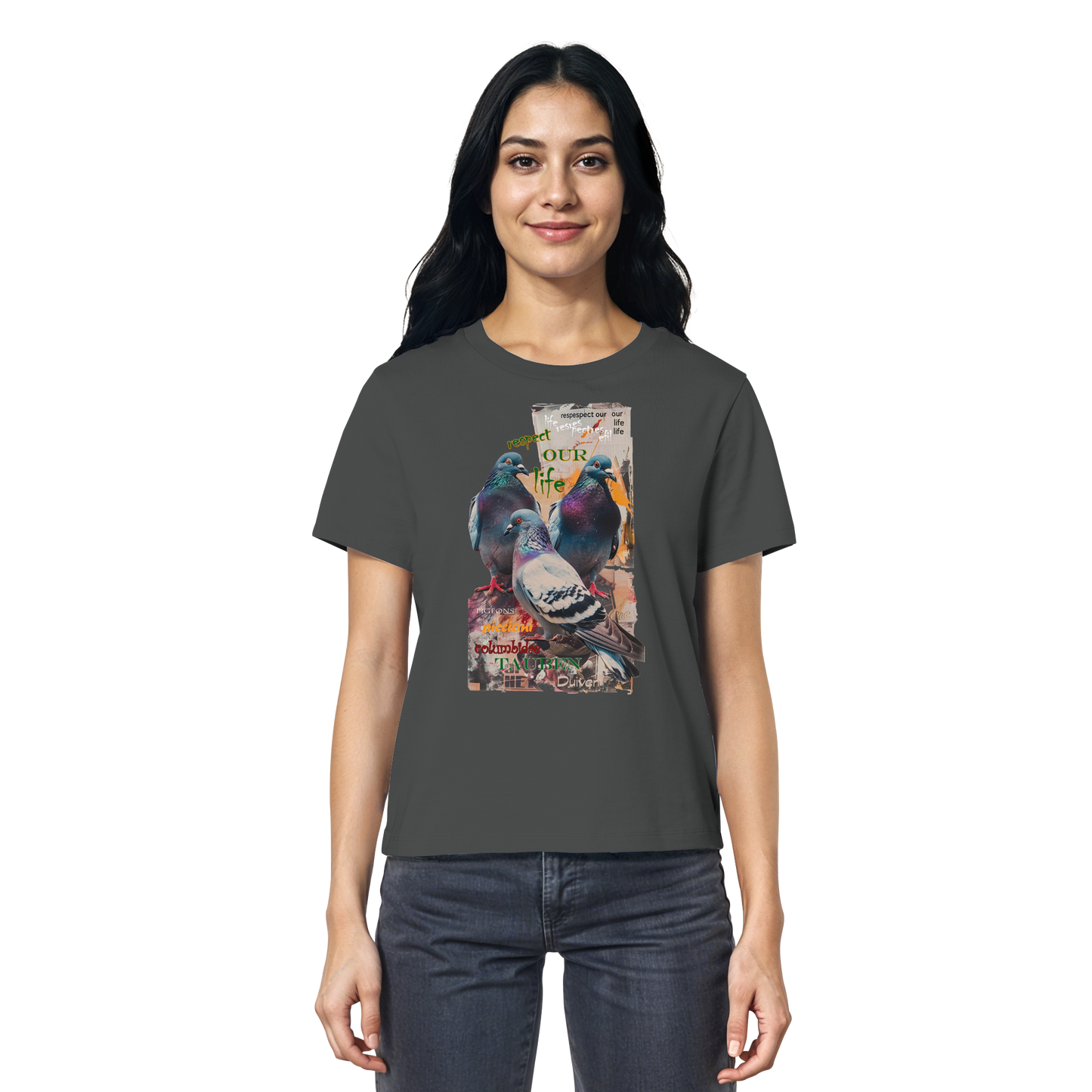 vegwear "respect our life - Tauben" - Damen Bio T-Shirt, nachhaltig, fair