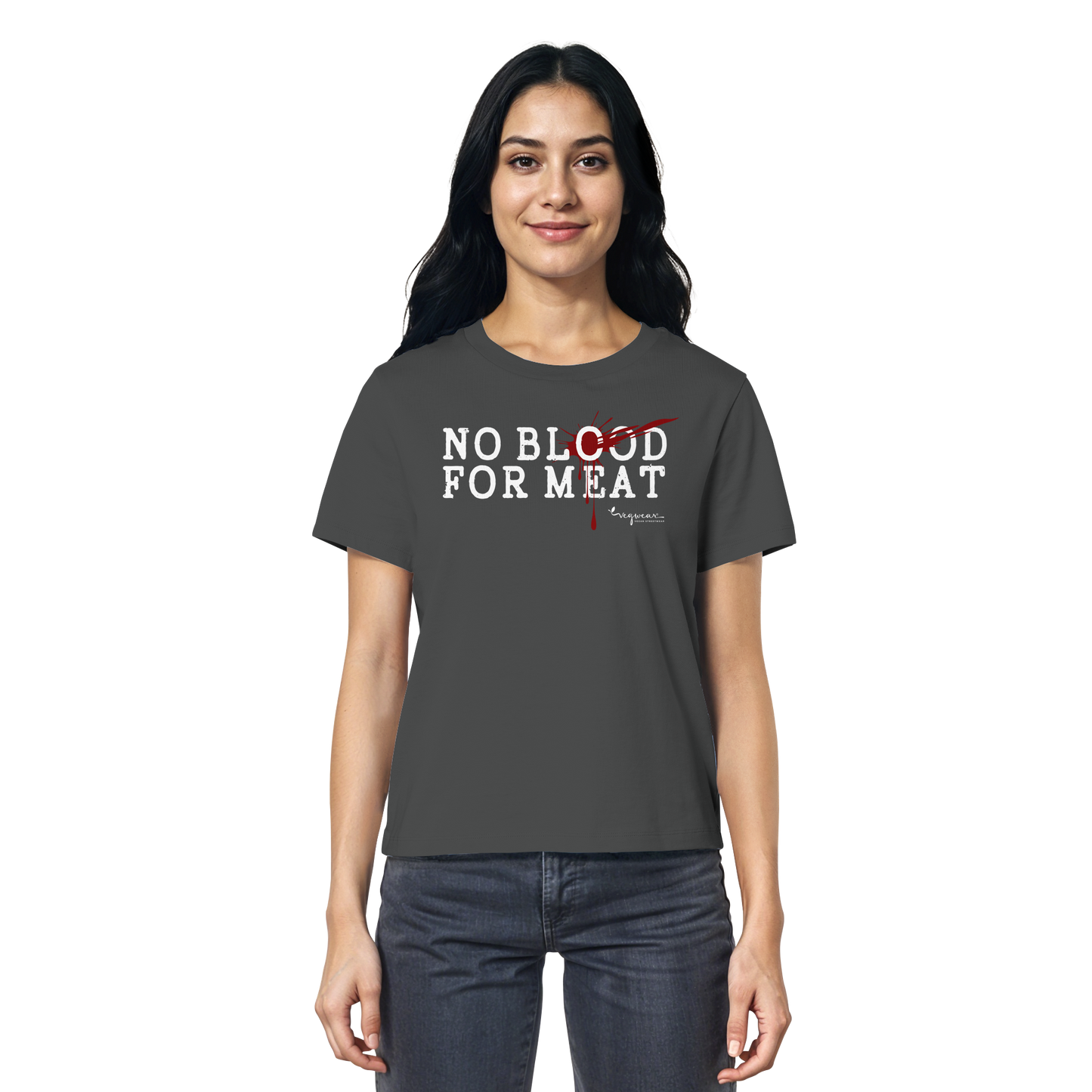 100% vegane T-Shirt für Damen: 'no blood for meat' | vegwear