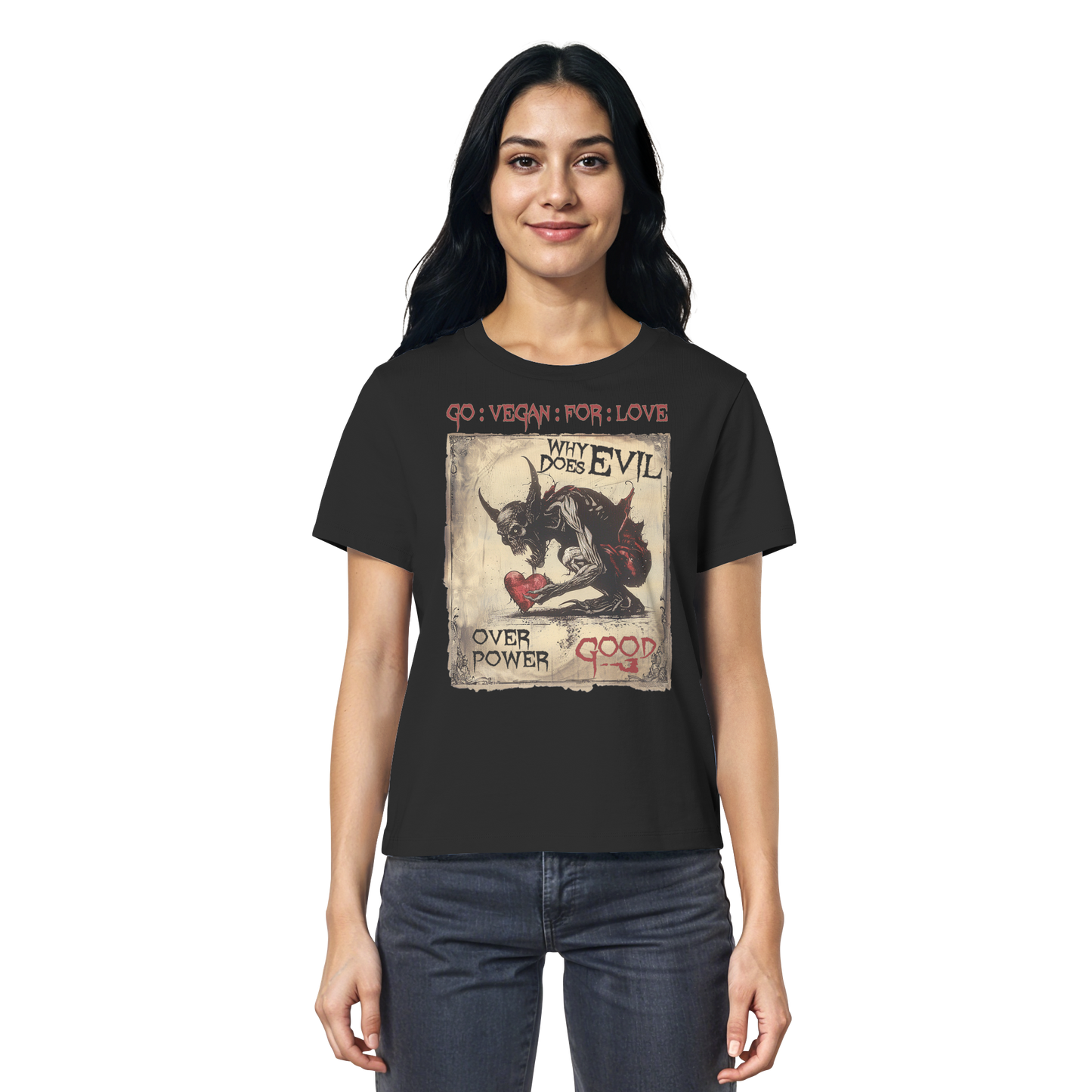 vegwear "why does evil" - Damen Bio T-Shirt