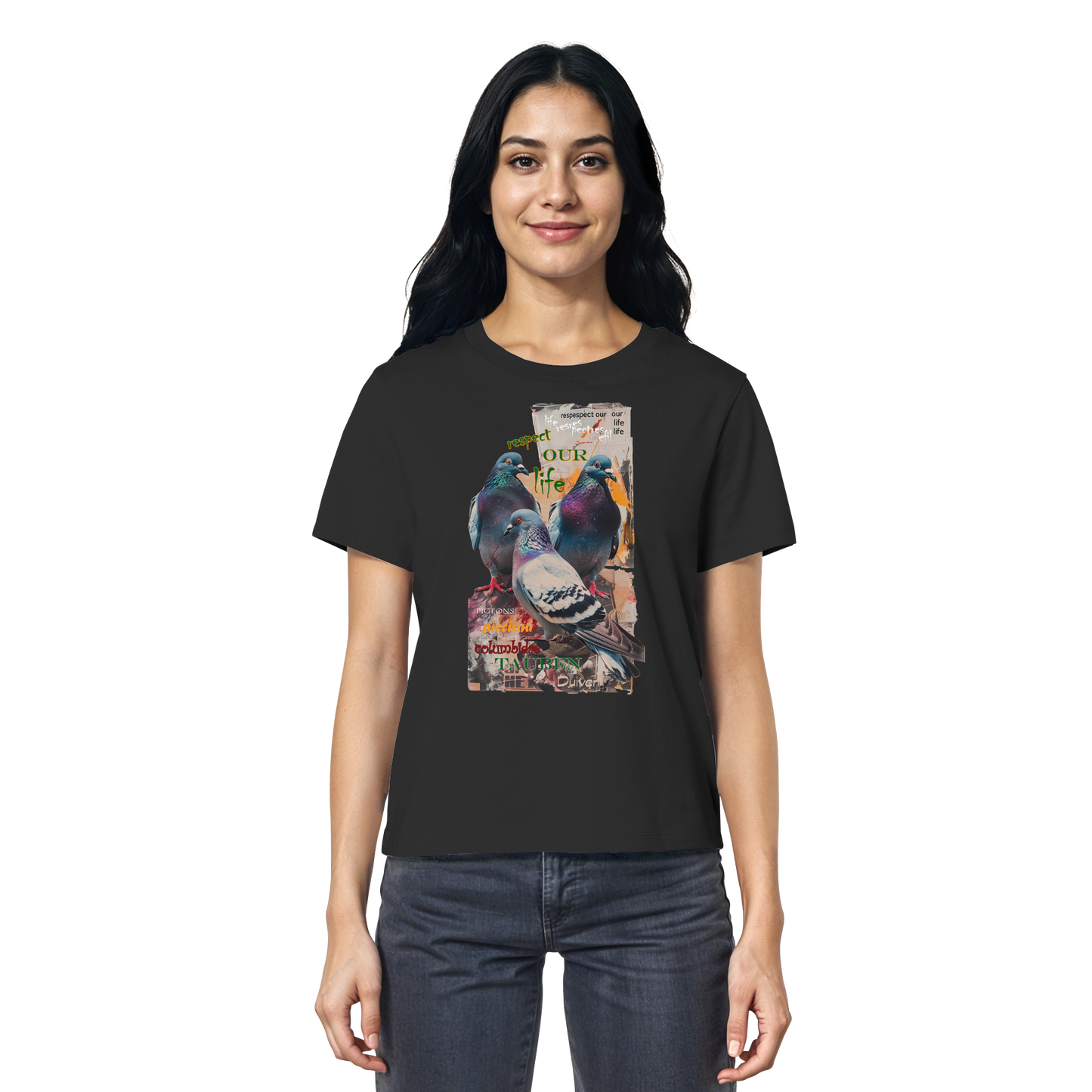 vegwear "respect our life - Tauben" - Damen Bio T-Shirt, nachhaltig, fair
