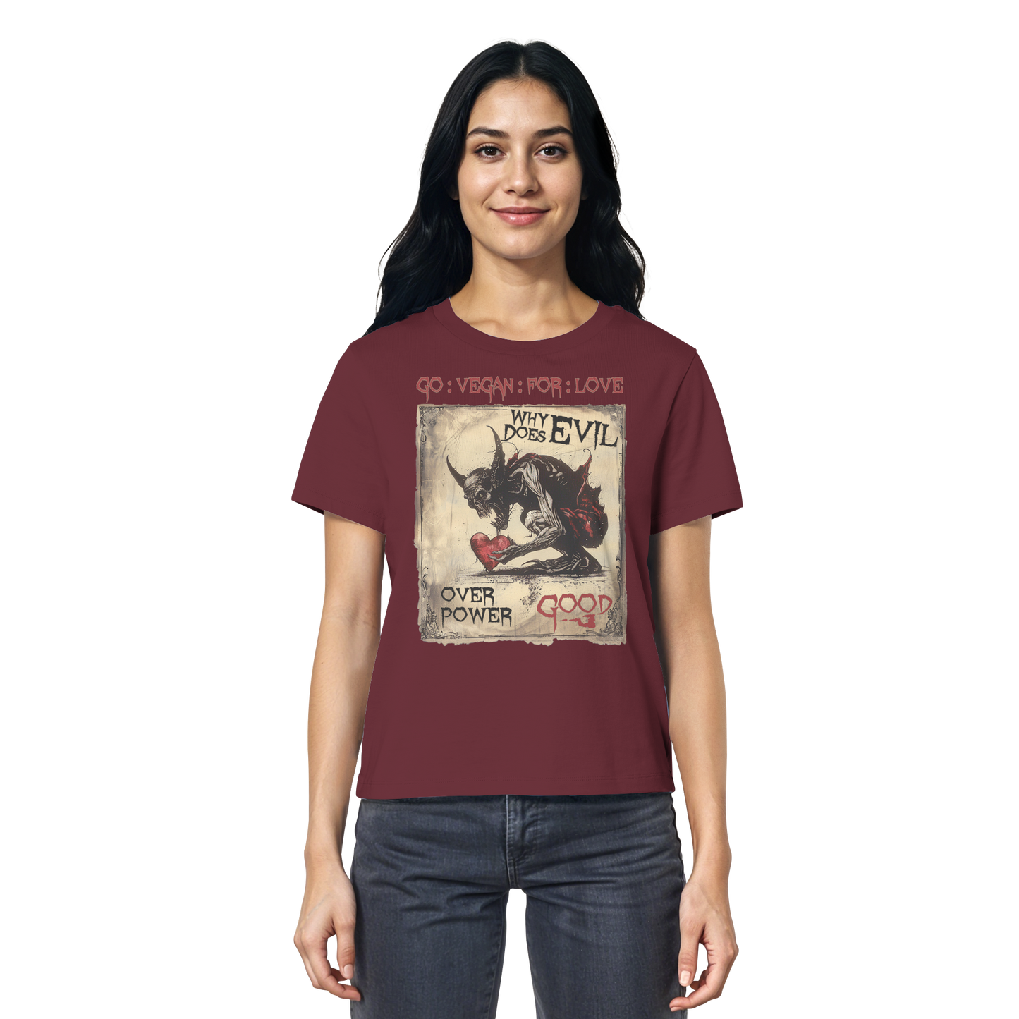vegwear "why does evil" - Damen Bio T-Shirt