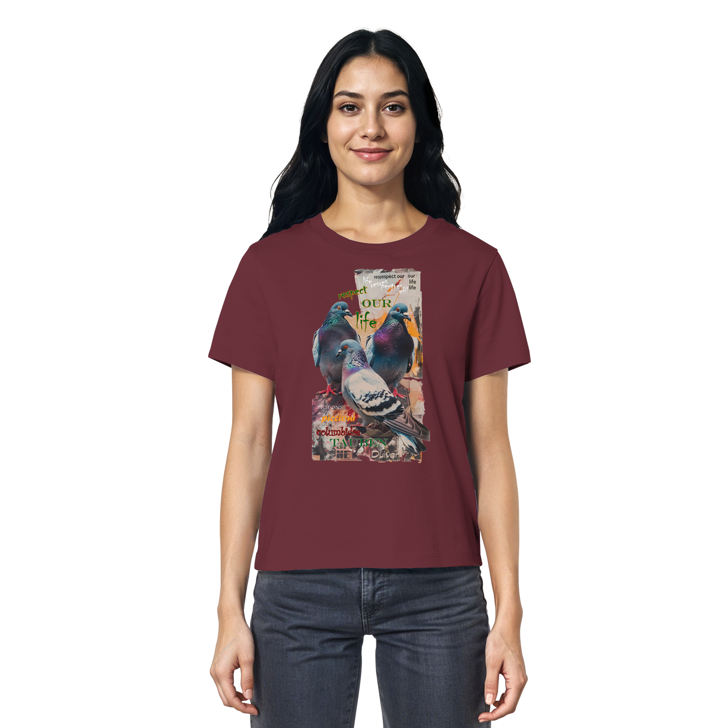 vegwear "respect our life - Tauben" - Damen Bio T-Shirt, nachhaltig, fair