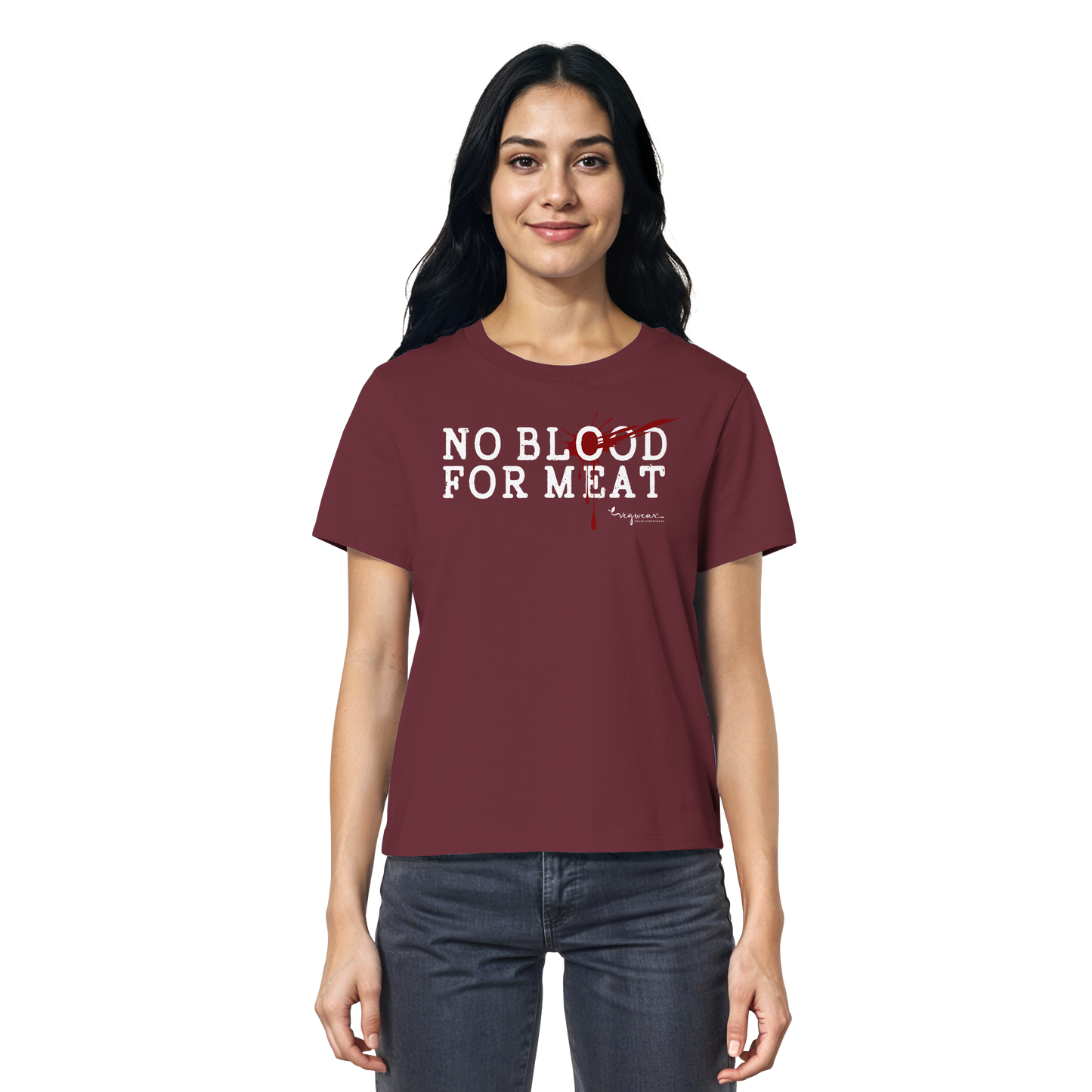 100% vegane T-Shirt für Damen: 'no blood for meat' | vegwear