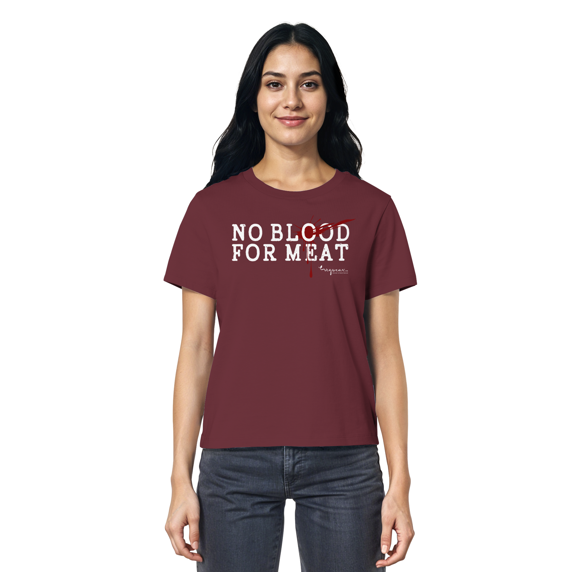 100% vegane T-Shirt für Damen: 'no blood for meat' | vegwear