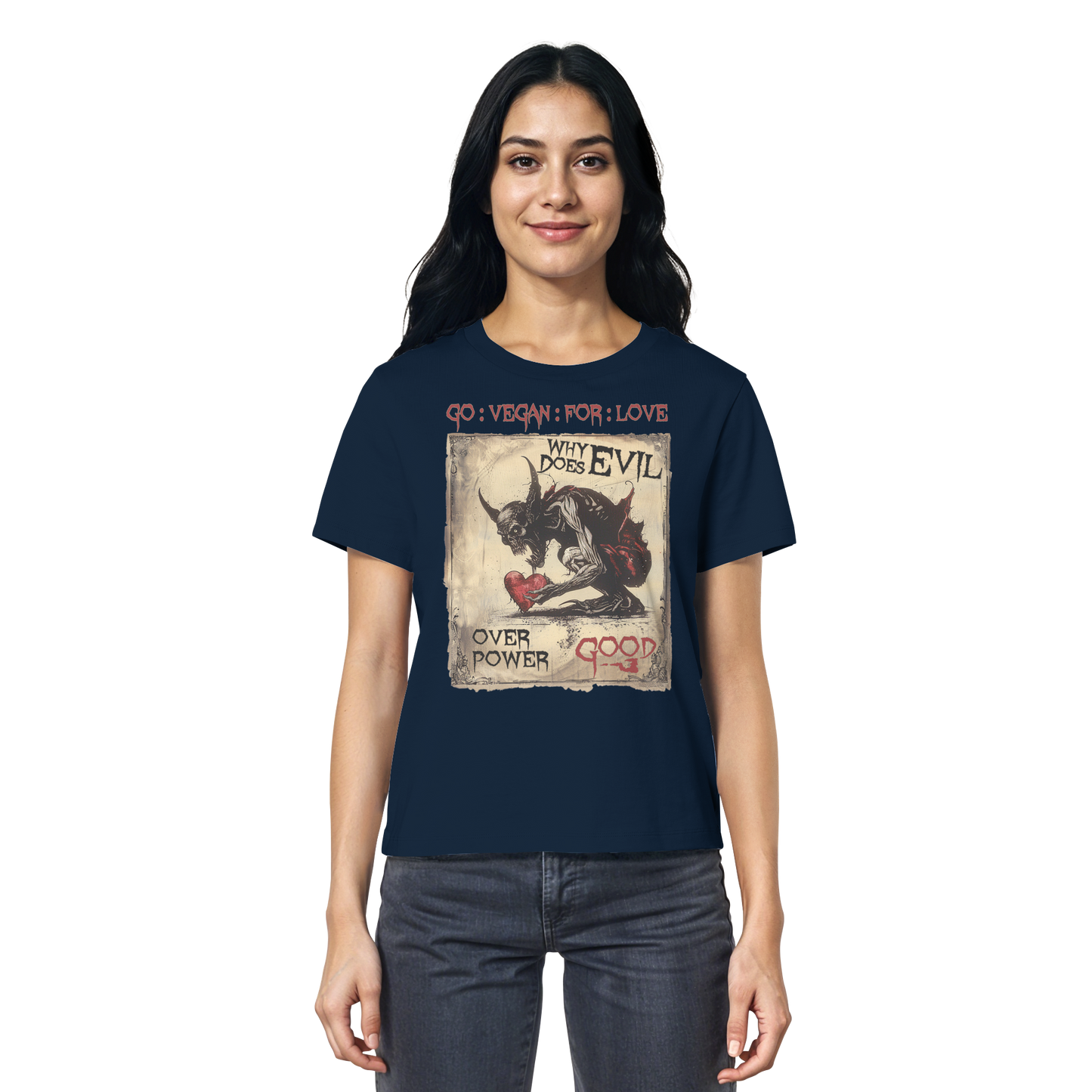 vegwear "why does evil" - Damen Bio T-Shirt