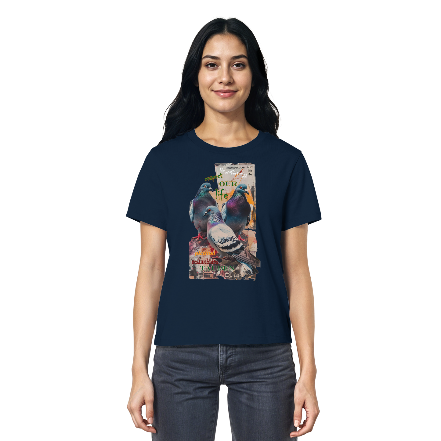 vegwear "respect our life - Tauben" - Damen Bio T-Shirt, nachhaltig, fair