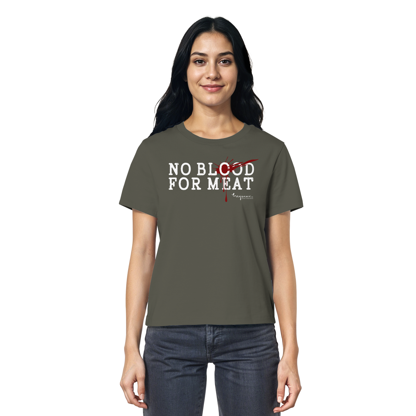 100% vegane T-Shirt für Damen: 'no blood for meat' | vegwear