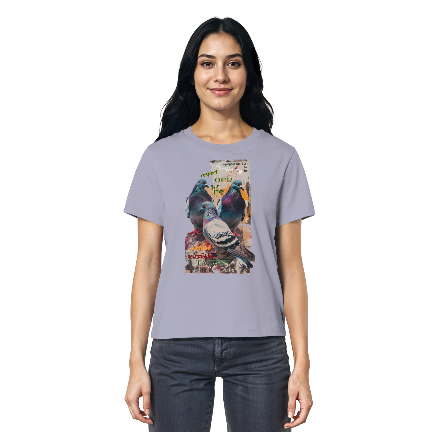 vegwear "respect our life - Tauben" - Damen Bio T-Shirt, nachhaltig, fair
