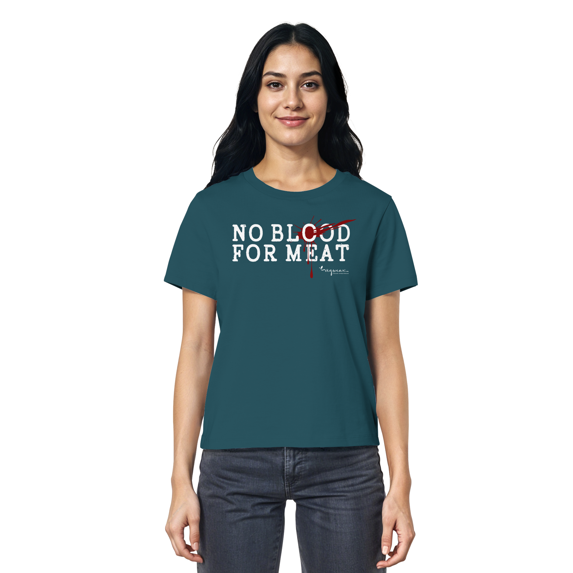 100% vegane T-Shirt für Damen: 'no blood for meat' | vegwear