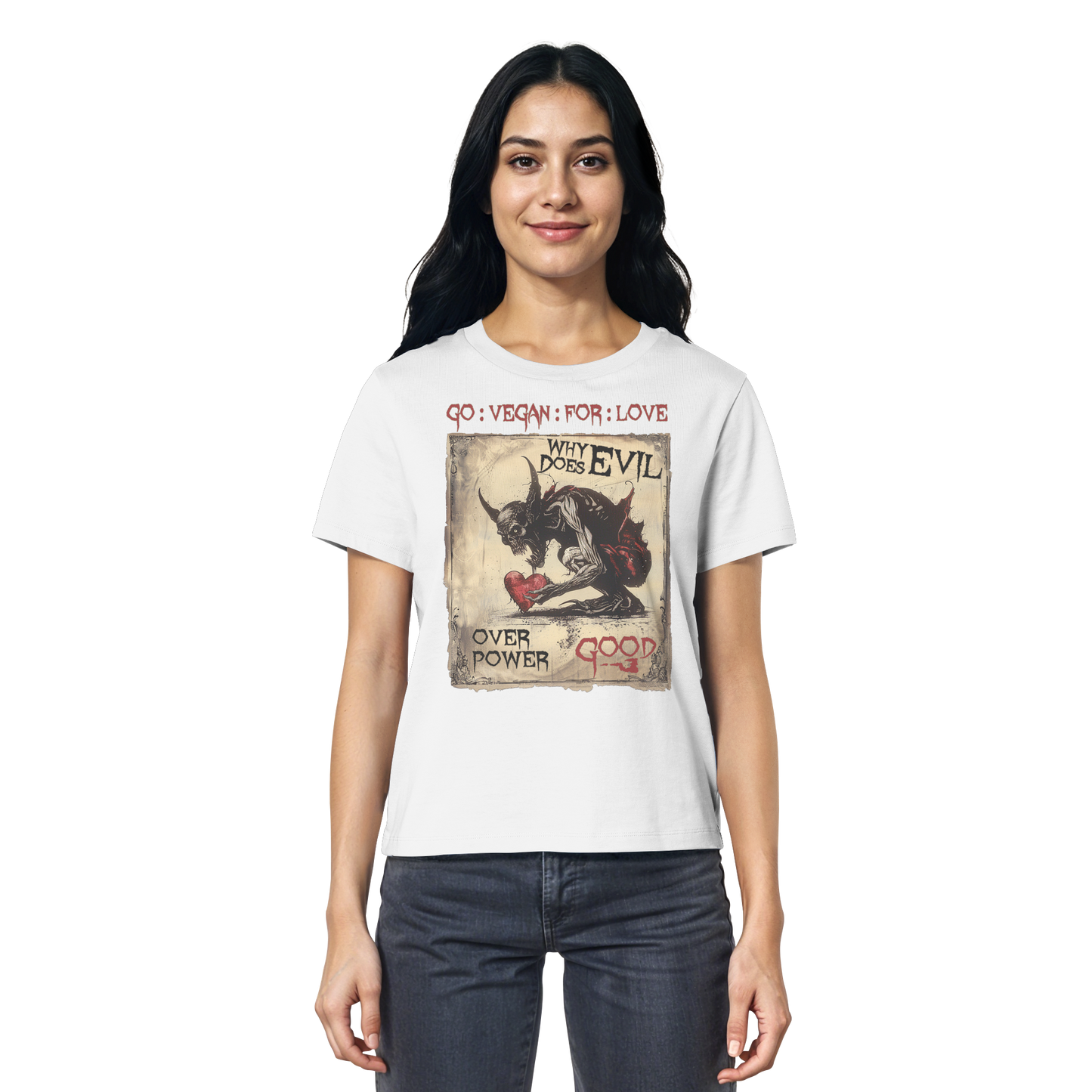 vegwear "why does evil" - Damen Bio T-Shirt