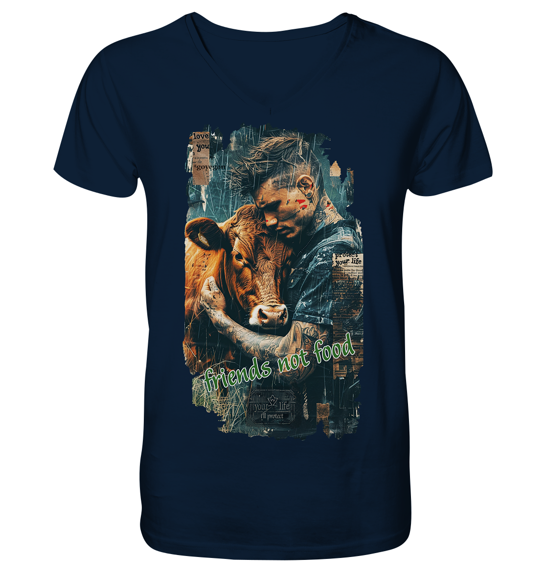 Motiv "friends not food" - Herren Bio T-Shirt V-Ausschnitt