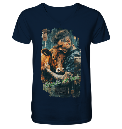 Motiv "friends not food" - Herren Bio T-Shirt V-Ausschnitt