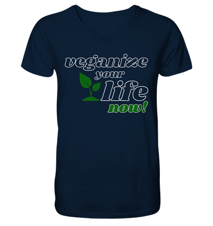 vegwear "veganize your life" - Herren T-Shirt mit V-Ausschnitt, bio, vegan, nachhaltig