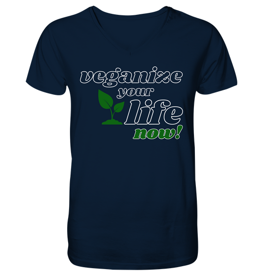 vegwear "veganize your life" - Herren T-Shirt mit V-Ausschnitt, bio, vegan, nachhaltig