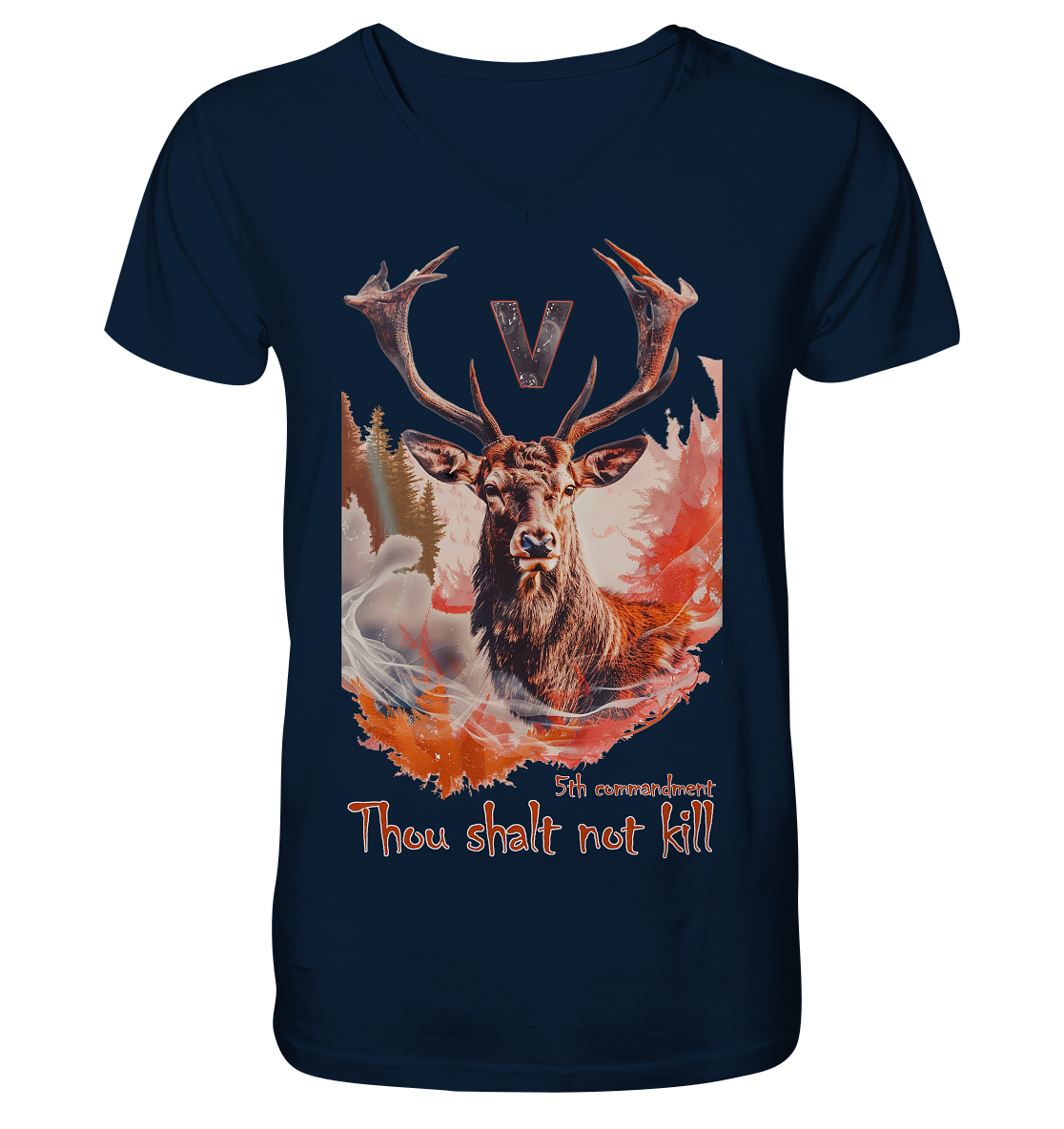 Motiv "thou shalt not kill" - Herren Bio T-Shirt mit V-Ausschnitt