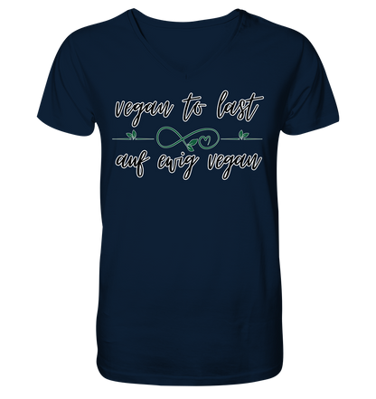 Motiv "vegan to last" - Herren Bio T-Shirt mit V-Ausschnitt