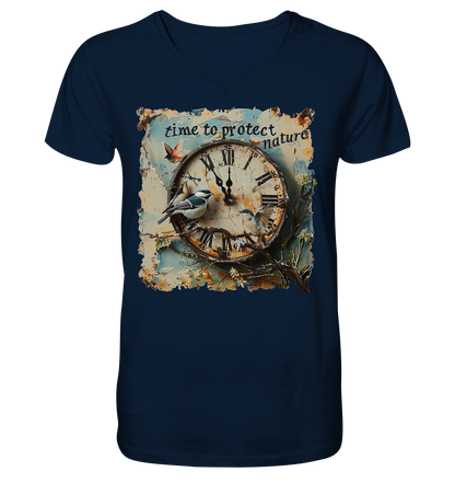 vegwear "time to protect nature" - Herren T-Shirt mit V-Ausschnitt, nachhaltige Mode