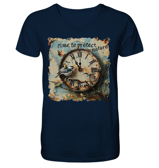 vegwear "time to protect nature" - Herren T-Shirt mit V-Ausschnitt, nachhaltige Mode