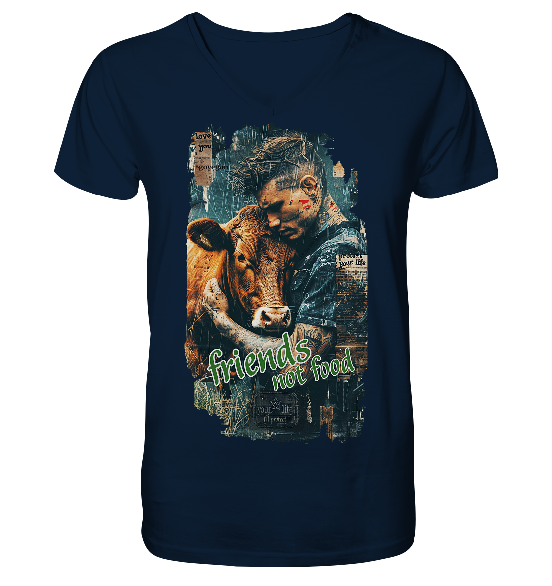 vegwear "friends not food" - Herren T-Shirt mit V-Ausschnitt, bio, fair