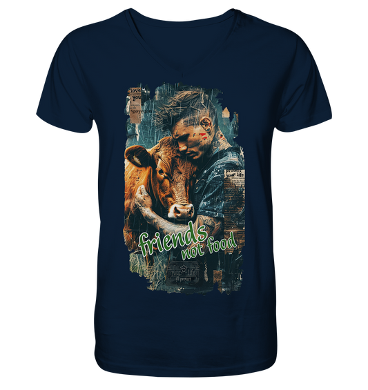 vegwear "friends not food" - Herren T-Shirt mit V-Ausschnitt, bio, fair