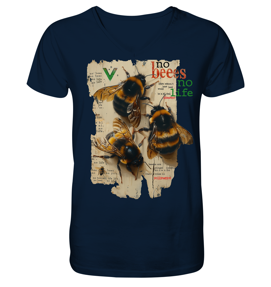 vegwear "no bees no life" - Herren T-Shirt mit V-Ausschnitt, bio, vegan