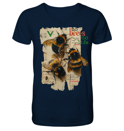 vegwear "no bees no life" - Herren T-Shirt mit V-Ausschnitt, bio, vegan