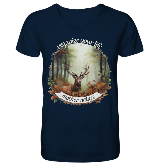 Motiv "mother nature" - Herren Bio T-Shirt V-Ausschnitt