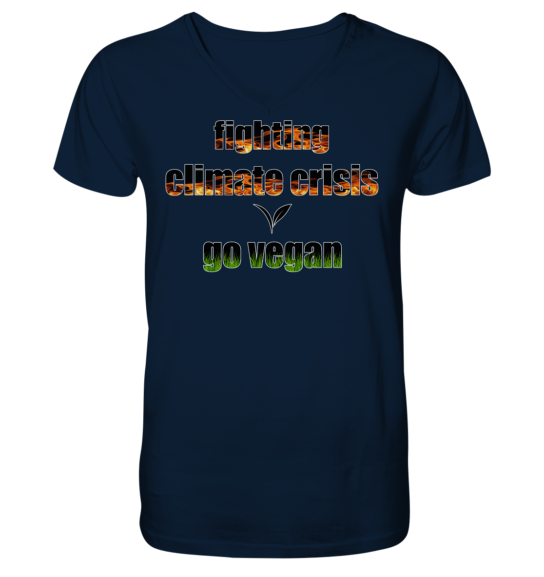 vegwear "fighting climate cirsis" - Herren Bio T-Shirt mit V-Ausschnitt, vegan & klimafreundlich