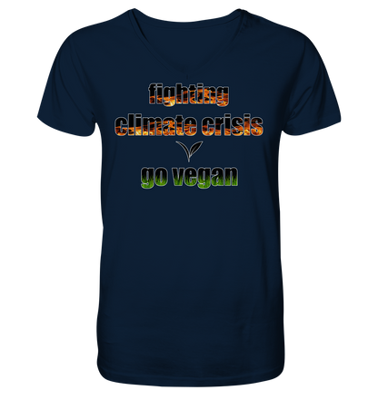 vegwear "fighting climate cirsis" - Herren Bio T-Shirt mit V-Ausschnitt, vegan & klimafreundlich