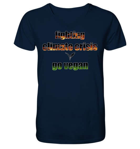 vegwear "fighting climate cirsis" - Herren Bio T-Shirt mit V-Ausschnitt, vegan & klimafreundlich