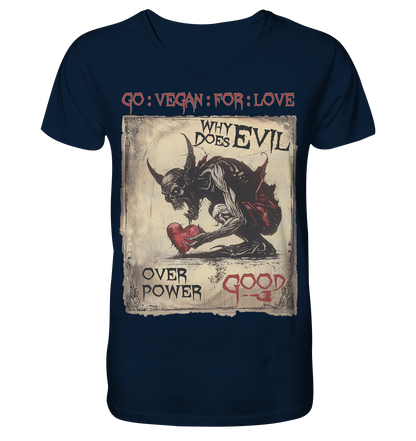 vegwear "why does evil" -Herren Bio T-Shirt mit V-Ausschnitt