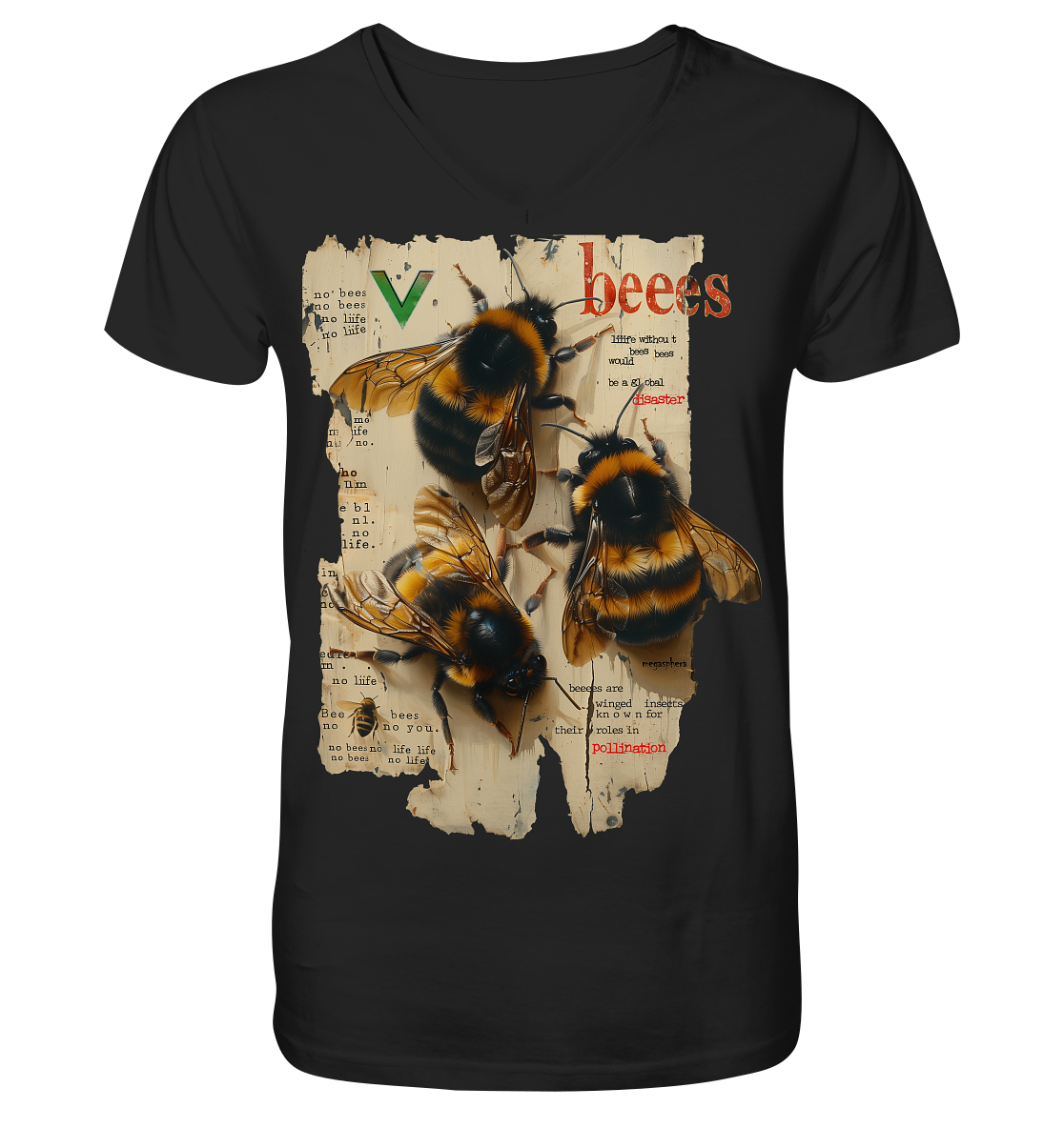 Motiv "no bees, no life" - Herren Bio T-Shirt V-Ausschnitt