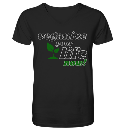vegwear "veganize your life" - Herren T-Shirt mit V-Ausschnitt, bio, vegan, nachhaltig