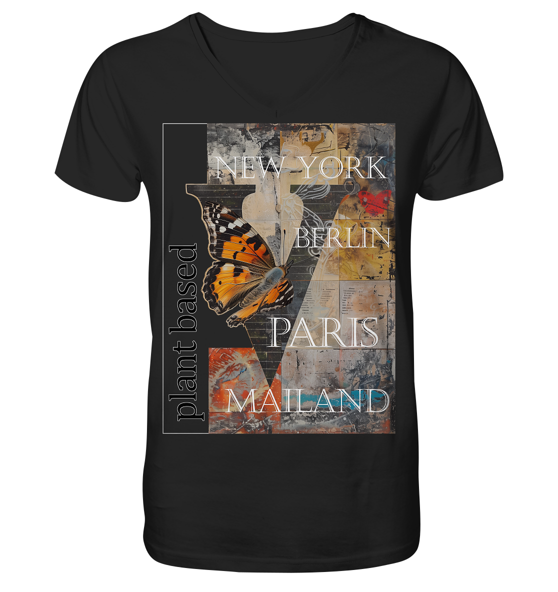 Motiv "plant based cities"- Herren Bio T-Shirt V-Ausschnitt