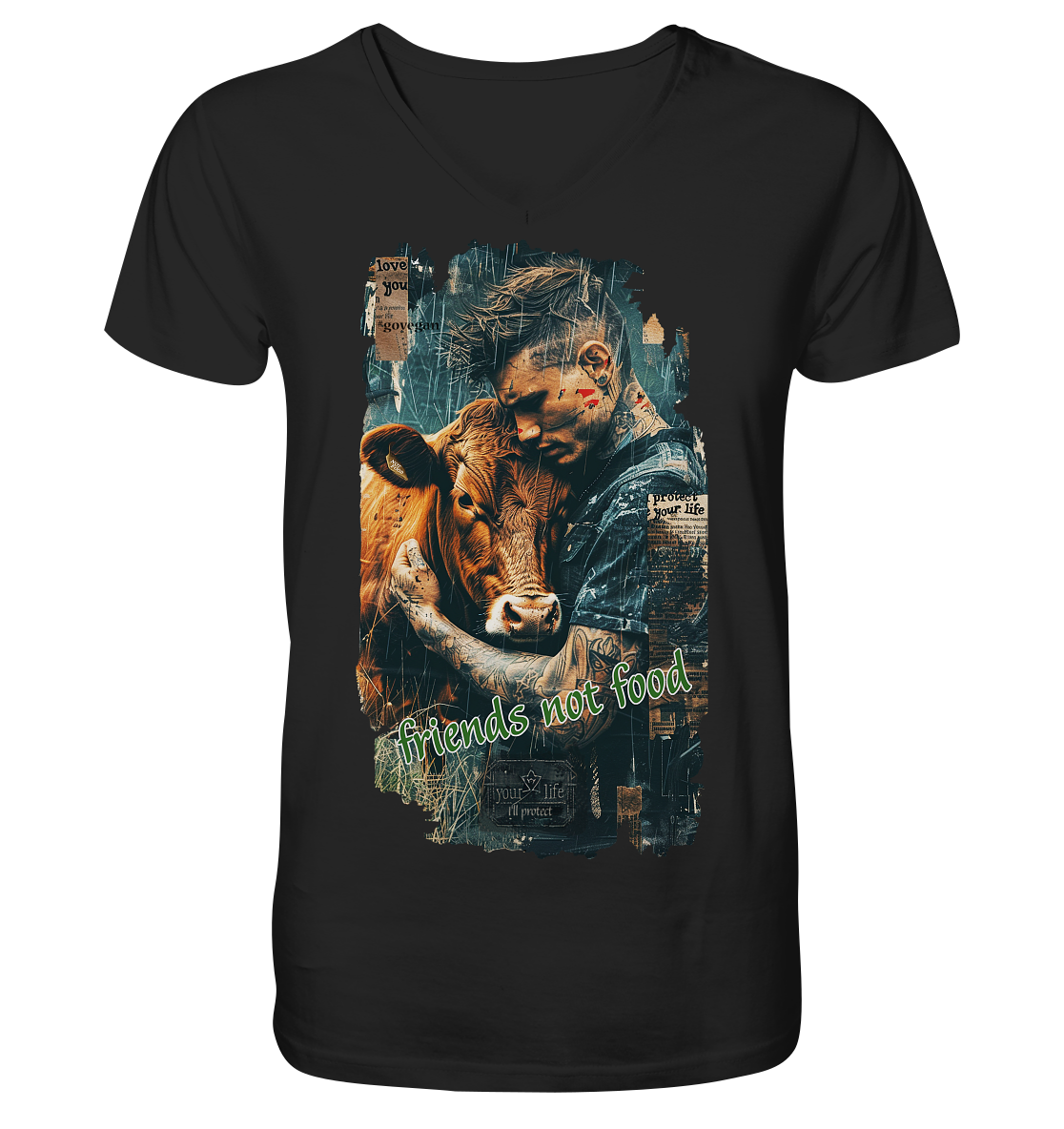 Motiv "friends not food" - Herren Bio T-Shirt V-Ausschnitt