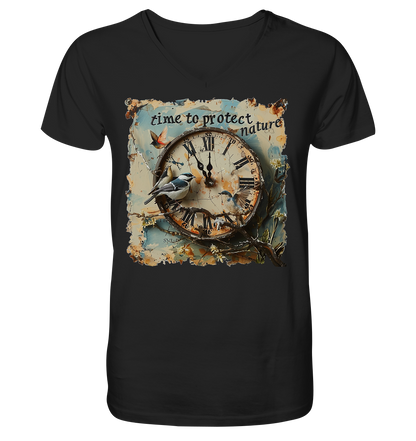 vegwear "time to protect nature" - Herren T-Shirt mit V-Ausschnitt, nachhaltige Mode
