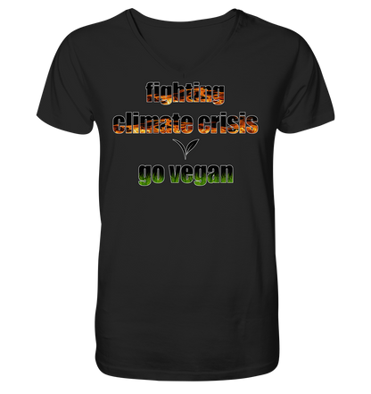vegwear "fighting climate cirsis" - Herren Bio T-Shirt mit V-Ausschnitt, vegan & klimafreundlich