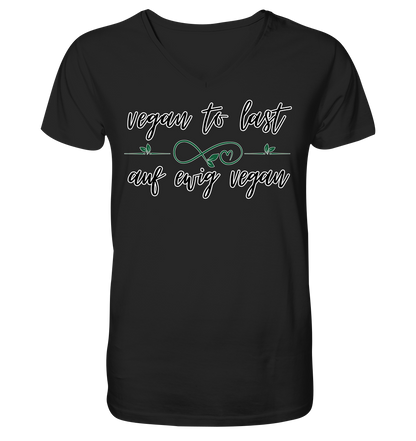 Motiv "vegan to last" - Herren Bio T-Shirt mit V-Ausschnitt