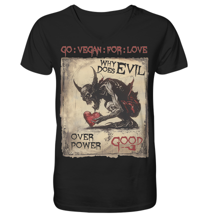 vegwear "why does evil" -Herren Bio T-Shirt mit V-Ausschnitt