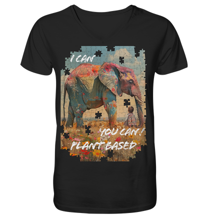 Motiv "plant based elephant" - Herren Bio T-Shirt V-Ausschnitt